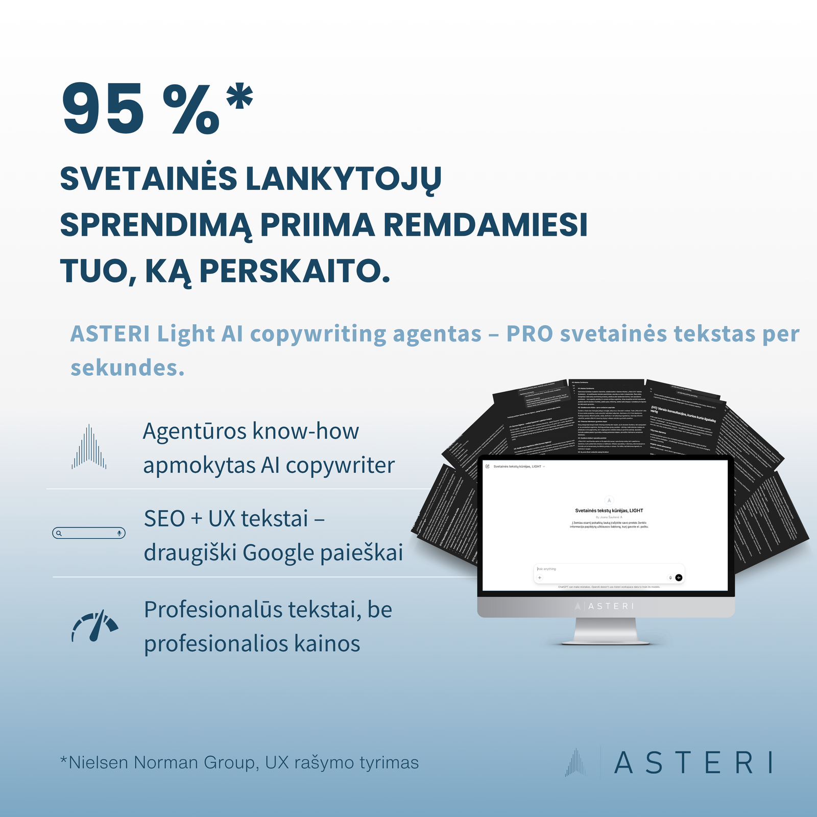 95 % svetainių lankytojų sprendžia pagal tekstus – Light GPT sprendimas